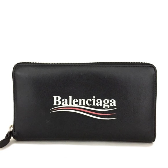 BALENCIAGA Political Campaign Logo Leather Zip Around Long Bifold Wallet/5P0039 - Picture 1 of 8